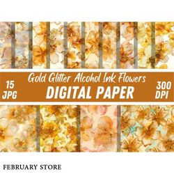 gold glitter alcohol ink flowers pattern