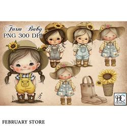 cute baby girl in farm watercolor