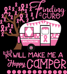 finding a cure will make me a happy camper svg, breast cancer svg, cancer awareness svg, cancer survivor svg