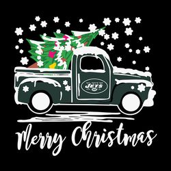 vintage car carrying christmas tree merry christmas new york jets svg, nfl svg, football svg, digital download