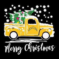vintage car carrying christmas tree merry christmas los angeles chargers svg, nfl svg, football svg, digital download