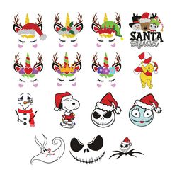 disney christmas svg bundle, christmas svg, unicorn svg, jack skelington svg, pooh svg, snowman svg, santa svg