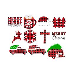 buffalo plaid christmas svg bundle, christmas truck svg, christmas tree svg, merry christmas svg, deer svg, digital file