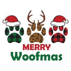 merry woofmas svg, dog paw christmas svg, santa hat svg, deerhorn svg, buffalo plaid leopard svg, digital download