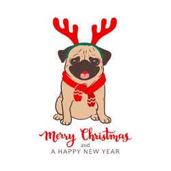 dog pug merry christmas and a happy new year svg, christmas dog pug svg, pug reindeer svg, pug holidays svg