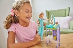 playset, baby doctor theme with blonde fashion doll, 2 baby dolls, furniture & accessories