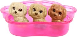 blonde doll with mommy dog, 3 newborn puppies with color-change feature and pet accessories