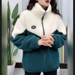 women jacket colored thickened lamb fleece long sleeve mid length overcoat warm - 4x jackets for women -4x coat womens