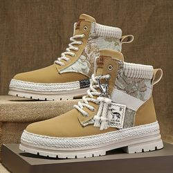 men's trendy classic pu leather boots -  high top lace up comfy durable casual hiking shoes - faux leather boots women