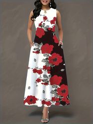 floral print pocket dress - casual pocket waist summer swing long dresses - women's clothing