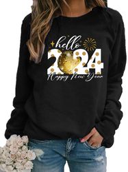 happy new year letter print sweatshirt - crew neck casual sweatshirt for fall & spring - women's clothing