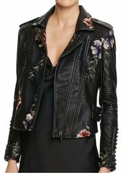 spring autumn floral print embroidery faux leather jackets - new leather jacket