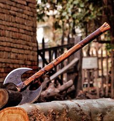 handmade carbon steel double headed axe with leather sheath, axe, viking axe, ragnar axe, battle axe, christmas present,