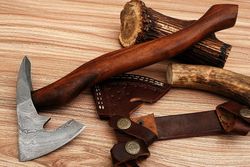 custom made hand forged damascus steel axe , hatchet, - rose wood handle