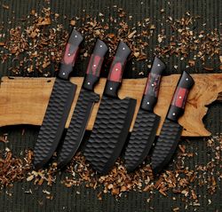 chef knives set 5 pcs damascus steel blade with wood handle kitchen knives set