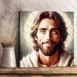divine joy captured jesus' smiling visage art, jesus art, jpg,  jesus print, digital print, digital product