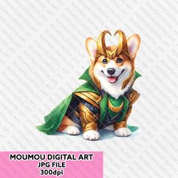 corgi cosplay loki png, corgi dog, disney, disney design, disney png, marvel, dog lover, digital downloads.