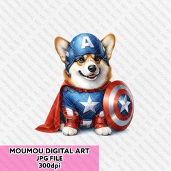 corgi cosplay captain america png, corgi dog, disney, disney design, marvel, disney png, dog lover, digital downloads.