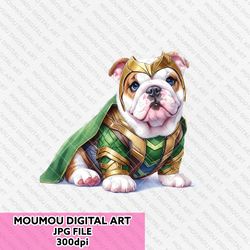 bulldog cosplay loki png, bulldog, disney, disney design, disney png, marvel, dog lover, digital downloads.