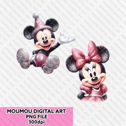 mickey minnie bling bling say hello couple png, mickey png, disney png, couple gift, valentine's png, digital downloads