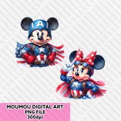 mickey minnie cosplay captain america art couple png, mickey png, marvel, super hero, valentine's png, digital downloads