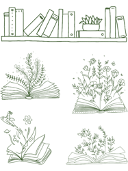 green books with flowers