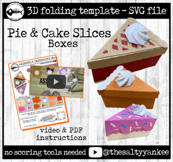 3d folded pie and cake slice box, pumpkin pie svg, cherry pie svg, birthday cake svg, 3d folding svg file