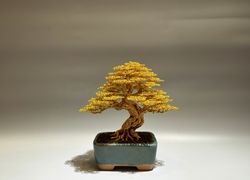 wire bonsai tree gold leaves, wire tree sculpture, tree of life, copper wire bonsai, artificial bonsai, bonsai handmade,