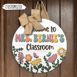 personalized teacher 3d door sign, back to school gifts, classroom door hanger, teacher flowers name sign, classroom wel