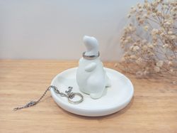 dinosaur ring holder for jewelry, jewelry dish with ring holder, concrete animal ring holder, chubby cute t-rex,