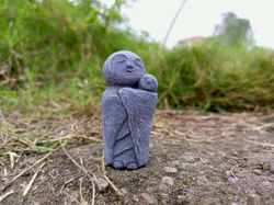 mother and baby jizo statue - japanese jizo statue - fairy garden ornament - jizo monk statue - gift for mom