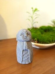 japanese zen jizo statue, stone jizo statue, miniature concrete jizo figurine, tiny monk buddha praying figure