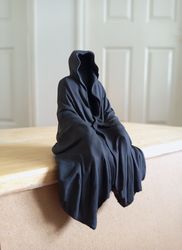 black sitting death statue - grim reaper figure - gothic sitting reaper statue - black goth halloween grim reaper