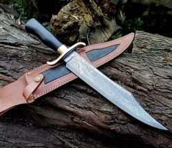 custom handmade damascus steel hunting musso bowie knife full tang with leather sheath