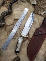 custom handmade antler handle hunting knife, birthday gift, gift knife, personalized gift for him