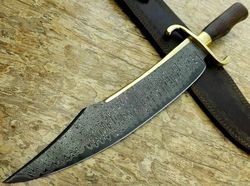 18.5" amazing custom handmade damascus steel alamo musso bowie knife with sheath