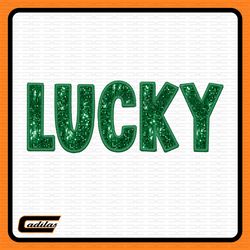 st patricks day faux glitter sequin varsity png, lucky disco faux embroidery sequins shirt design,lucky png