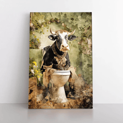 cow on the toilet canvas print  cow bathroom canvas wall art