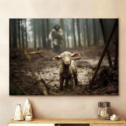 jesus running after a lost lamb - jesus lamb of god- christian gift - jesus canvas painting - jesus canvas art