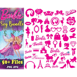 50 barbie svg, barbie icons bundle, barbie princess silhouette svg, barbie svg bundle