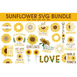 sunflower svg bundle, sunflower svg, flower svg, monogram svg, half sunflower svg, sunflower svg file, distressed sunflo