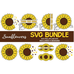 sunflower svg bundle, sunflower svg, flower svg, monogram svg, half sunflower svg, sunflower svg file, distressed sunflo