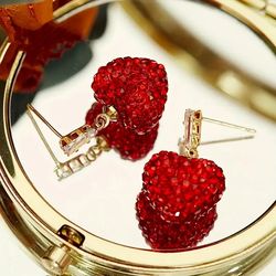 red love earrings big red heart-shaped imitation diamond pendant light luxury high-end earrings