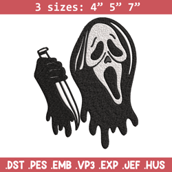 ghost face knife embroidery design, horror embroidery, embroidery file, logo design, logo shirt, digital download.