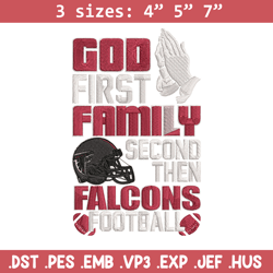 god first family second then atlanta falcons embroidery design, falcons embroidery, nfl embroidery, sport embroidery.