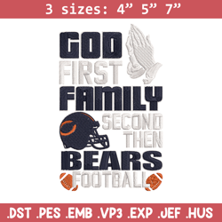 god first family second then chicago bears embroidery design, chicago bears embroidery, nfl embroidery, sport embroidery