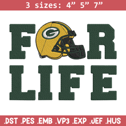 green bay packers for life embroidery design, green bay packers embroidery, nfl embroidery, logo sport embroidery.