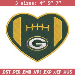 green bay packers heart embroidery design, packers embroidery, nfl embroidery, logo sport embroidery, embroidery design