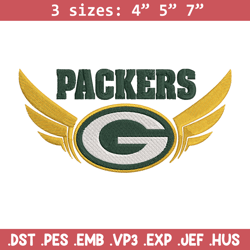 green bay packers wings  embroidery design, packers embroidery, nfl embroidery, logo sport embroidery, embroidery design