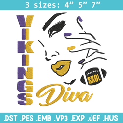 Diva Minnesota Vikings embroidery design, Vikings embroidery, NFL embroidery, logo sport embroidery, embroidery design.